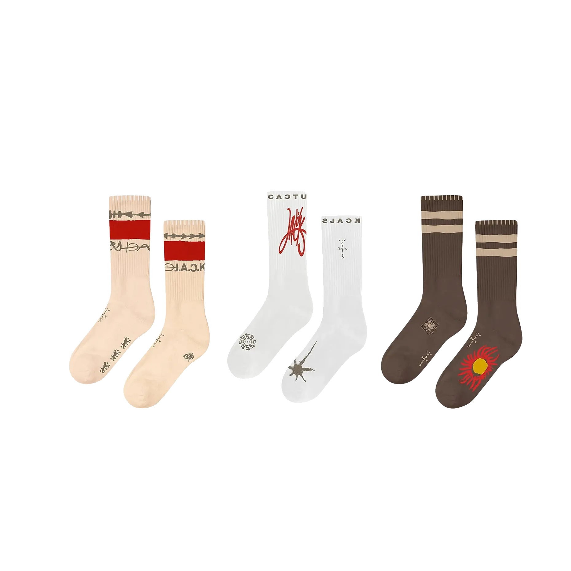 Cactus Jack by Travis Scott Reverse Jack Socks Trio Multicolor