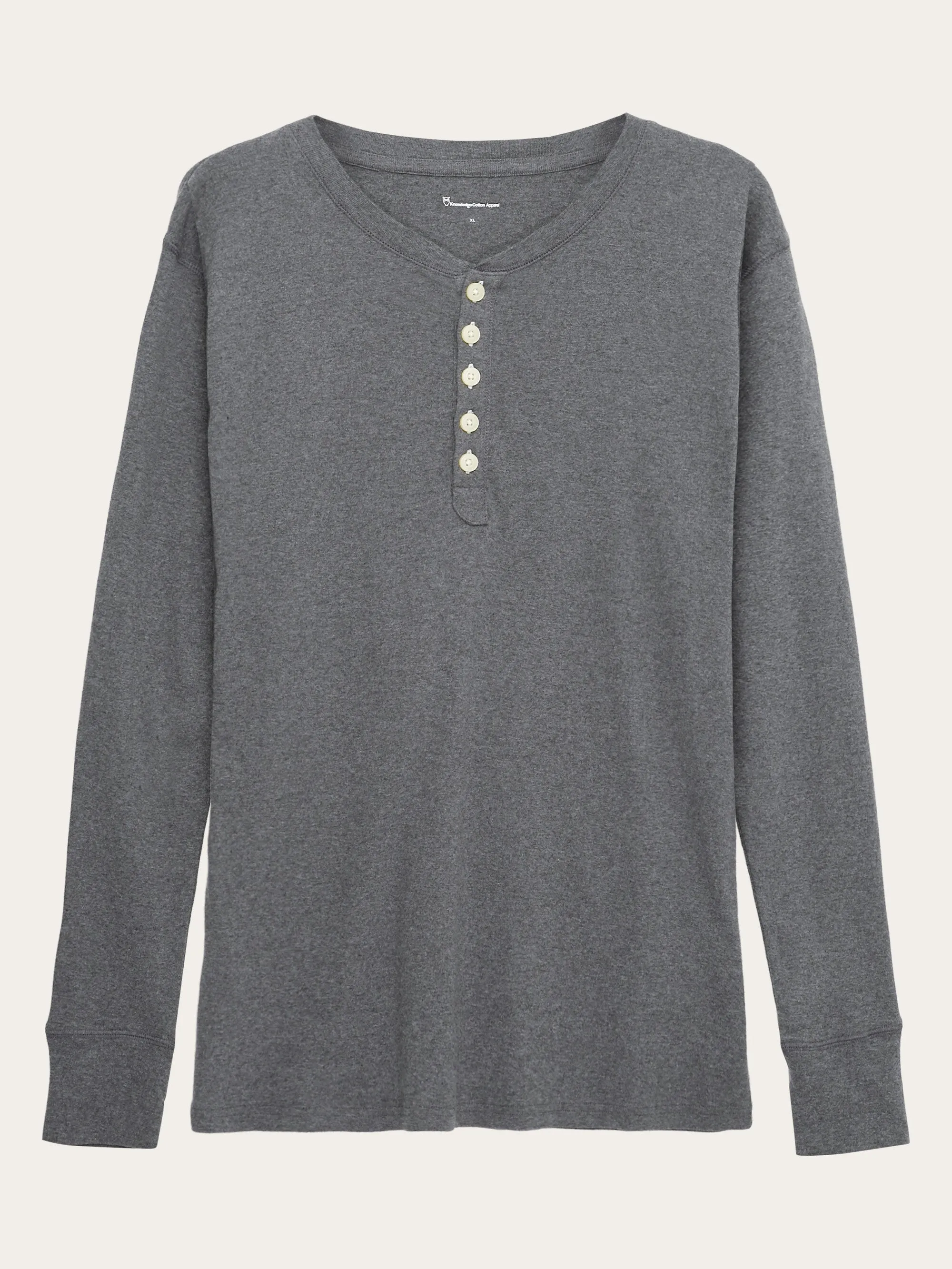 CEDAR LS Henley - Dark Grey Melange Knowledge Cotton