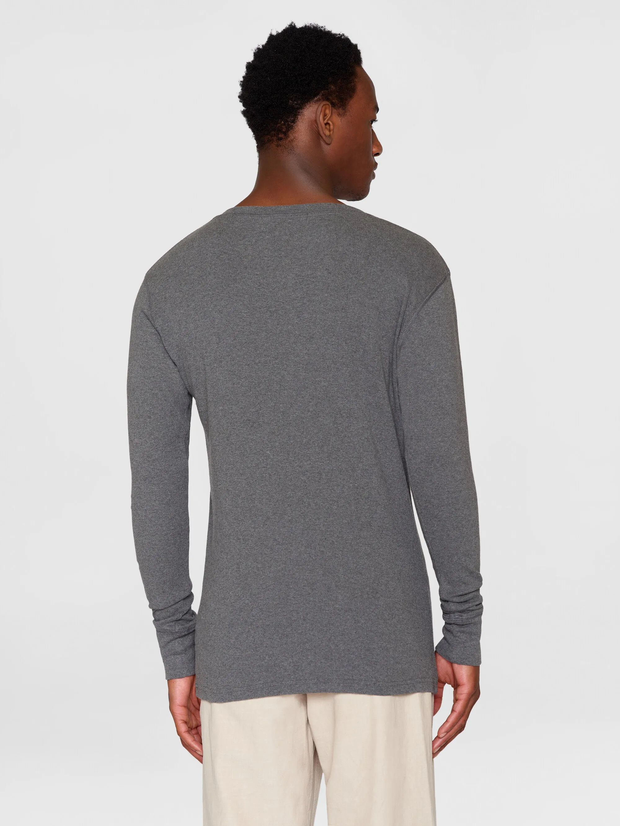 CEDAR LS Henley - Dark Grey Melange Knowledge Cotton