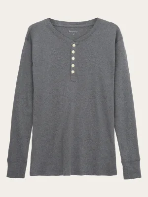 CEDAR LS Henley - Dark Grey Melange Knowledge Cotton