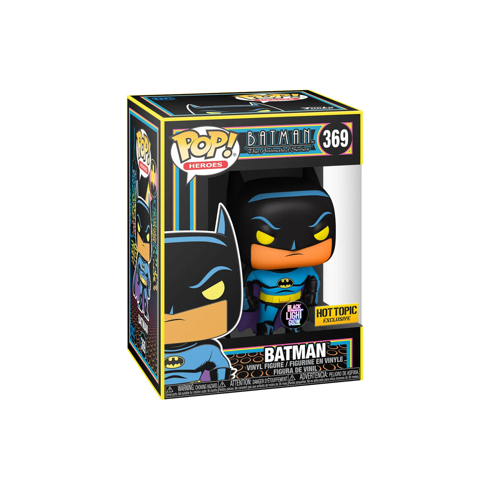Funko Pop! Heroes Batman The Animated Series Batman (Black Light Glow) Hot Topic Exclusive Figure #369