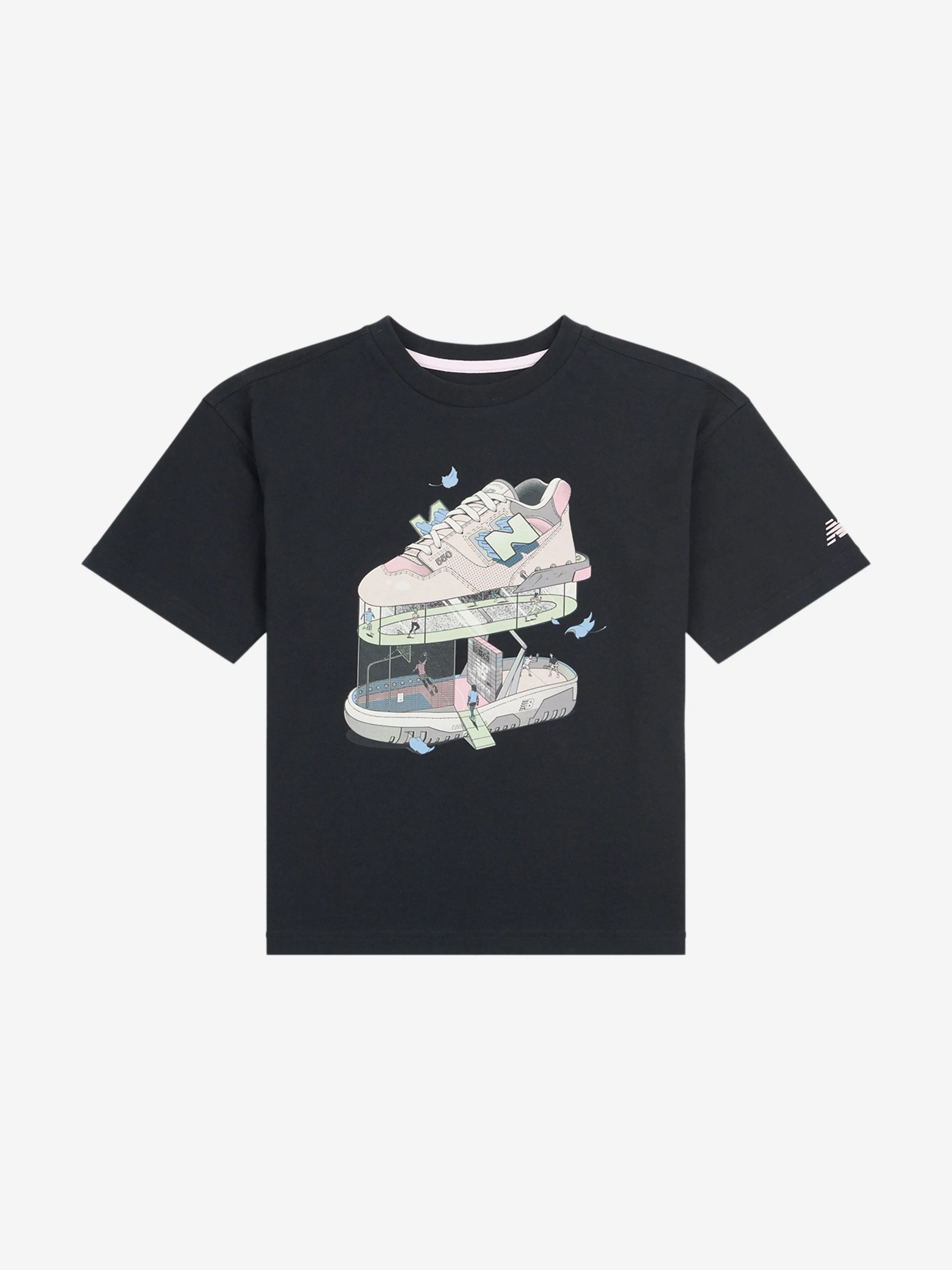 New Balance Girls Fitness Centre Illustrated Graphic T-Shirt in Black