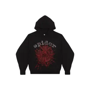 Sp5der OG Rhinestone Logo Hoodie Black