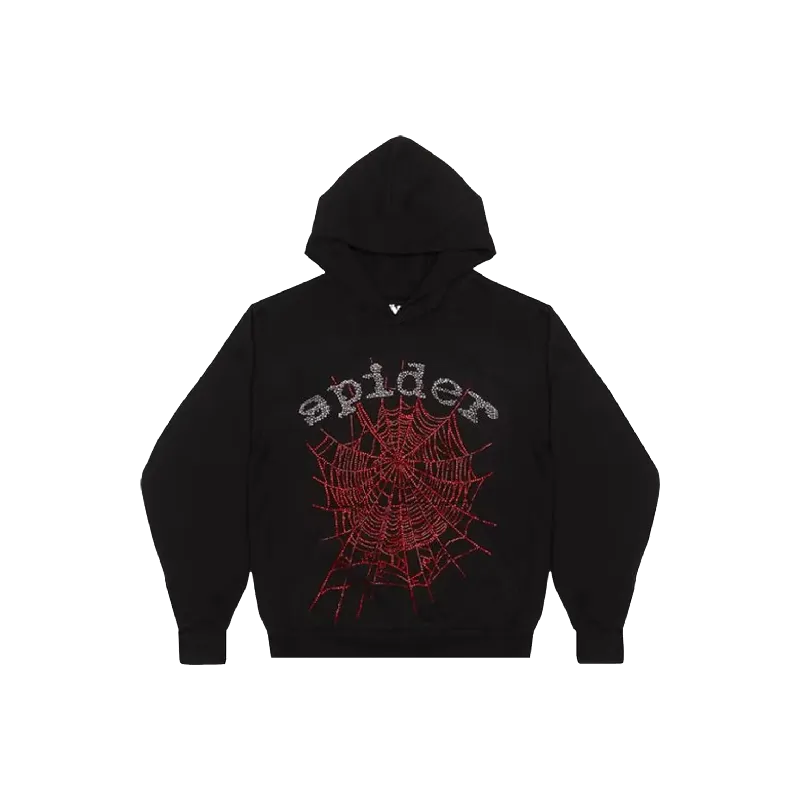 Sp5der OG Rhinestone Logo Hoodie Black